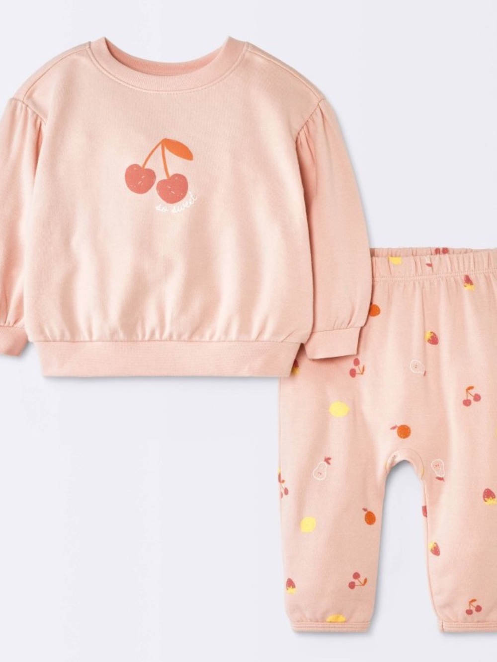 cloud island Peach Pink Cherry Print Kids Matching Set